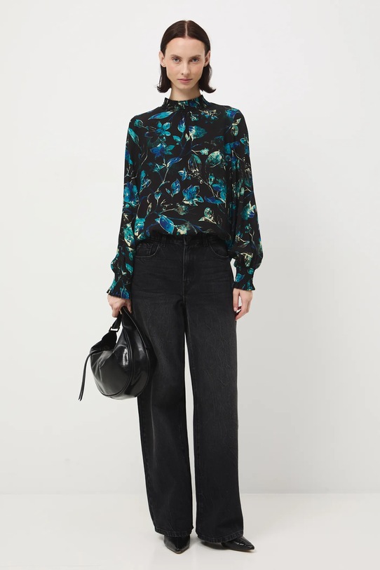 Bluzka damska z wiskozy wzorzysta casual czarny RW25-BDD092