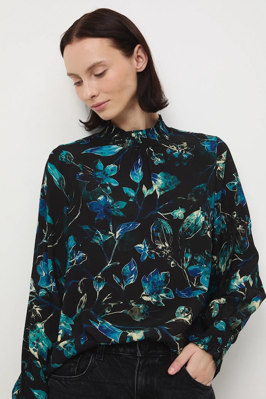 Bluzka damska z wiskozy wzorzysta czarny RW25-BDD092