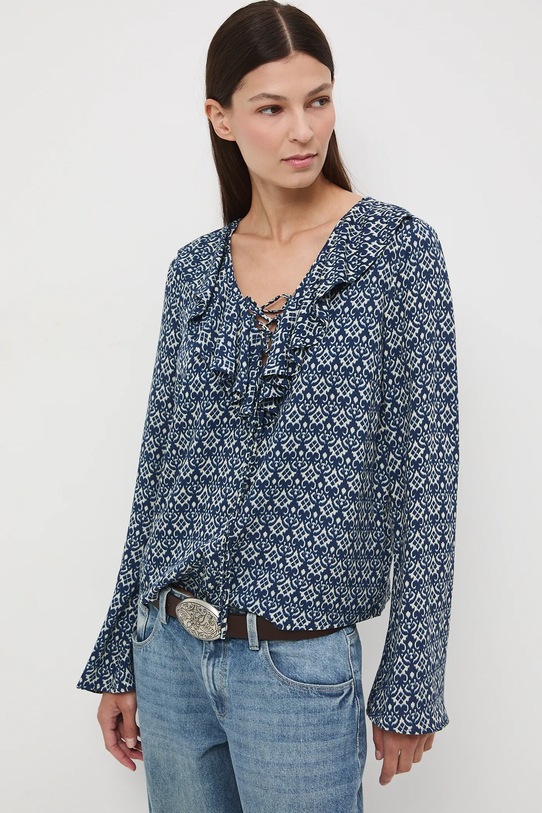 Bluzka damska żakardowa z wiskozy wzorzysta casual multicolor RW25-BDD405