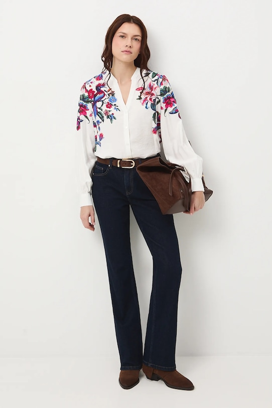 Bluzka damska żakardowa z wiskozy wzorzysta casual beżowy RW25-BDDB01