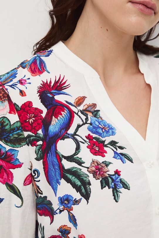 Bluzka damska żakardowa z wiskozy wzorzysta RW25-BDDB01 beżowy