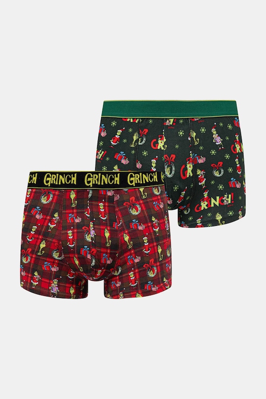 Bokserki bawełniane męskie z elastanem świąteczne Grinch (2-pack) dzianina multicolor RW25-BIMA50
