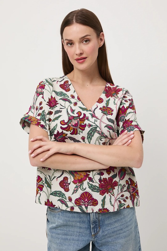Medicine bluzka z domieszką lnu casual beżowy RW25-BKD010