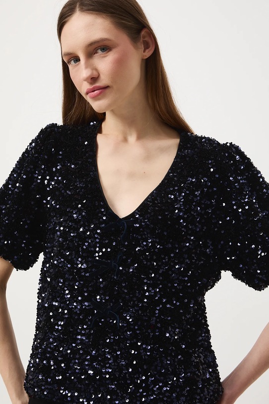 Bluzka damska z cekinami granatowy RW25-BKDB01