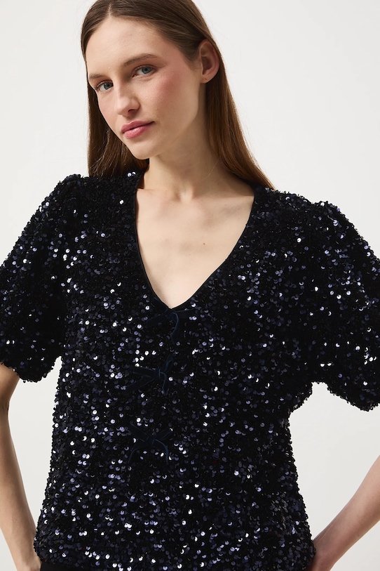 Bluzka damska z cekinami granatowy RW25-BKDB01