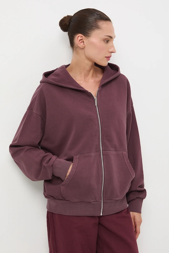 Bluza bawełniana damska z efektem sprania fioletowy RW25-BLD050