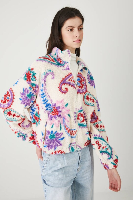 Bluza polarowa damska oversize wzorzysta RW25.BLD103 beżowy RW25