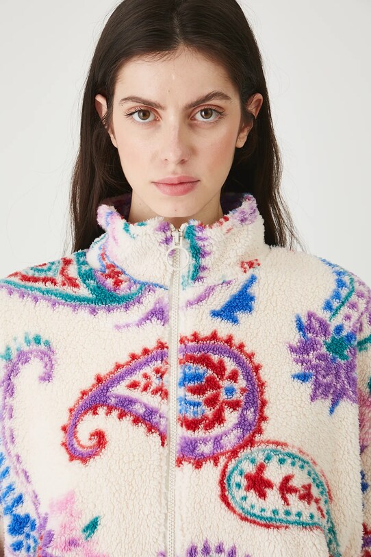Bluza polarowa damska oversize wzorzysta beżowy RW25.BLD103