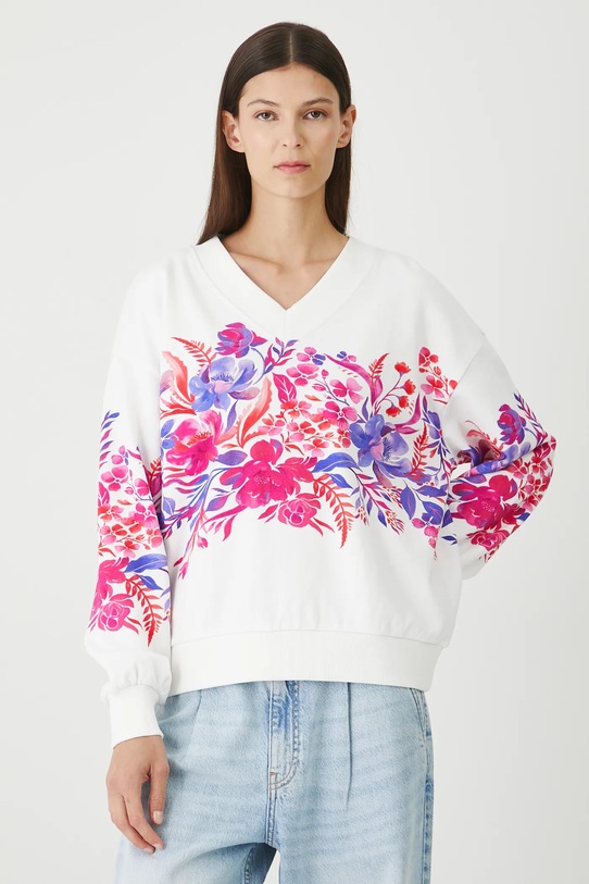 Bluza bawełniana damska oversize z nadrukiem bawełna biały RW25-BLD200