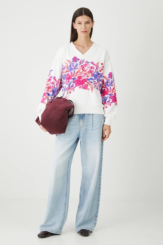 Bluza bawełniana damska oversize z nadrukiem RW25-BLD200 biały RW25