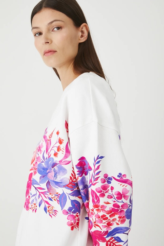 Bluza bawełniana damska oversize z nadrukiem biały RW25-BLD200