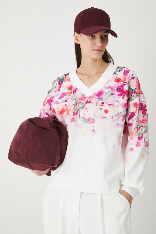 Bluza bawełniana damska oversize z nadrukiem bawełna biały RW25-BLD200