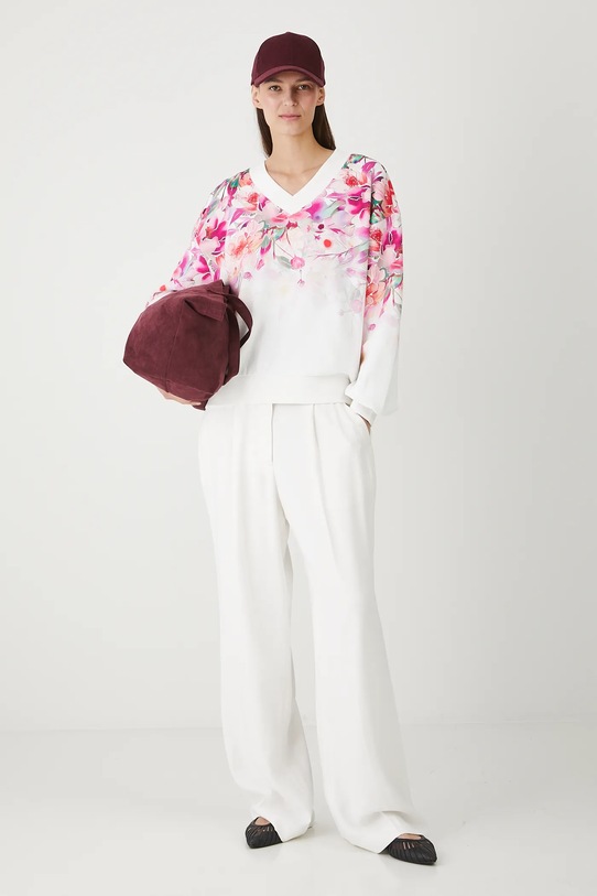 Bluza bawełniana damska oversize z nadrukiem RW25-BLD200 biały RW25