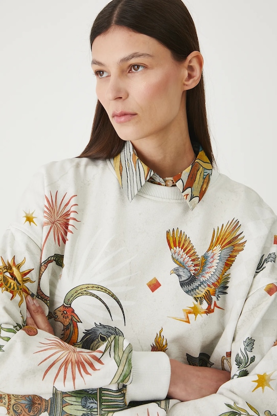 Bluza bawełniana damska z kolekcji Lands of Legends – Olimp RW25-BLD251 beżowy