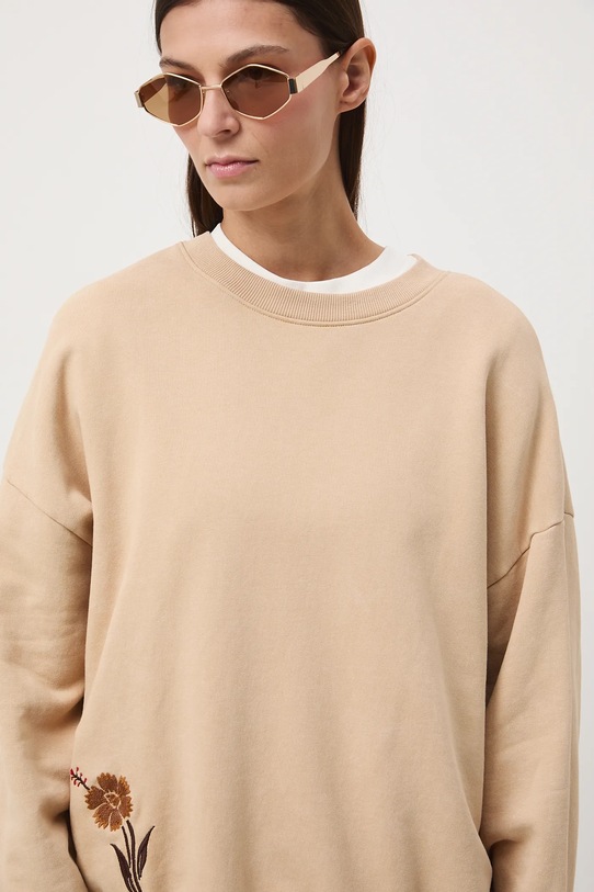 Odzież Bluza bawełniana damska z nadrukiem i haftem RW25-BLD401 beżowy