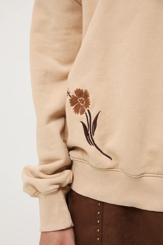 Bluza bawełniana damska z nadrukiem i haftem RW25-BLD401 beżowy