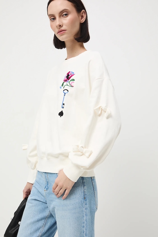 Bluza damska interlock z aplikacją z elastanem beżowy RW25-BLD903