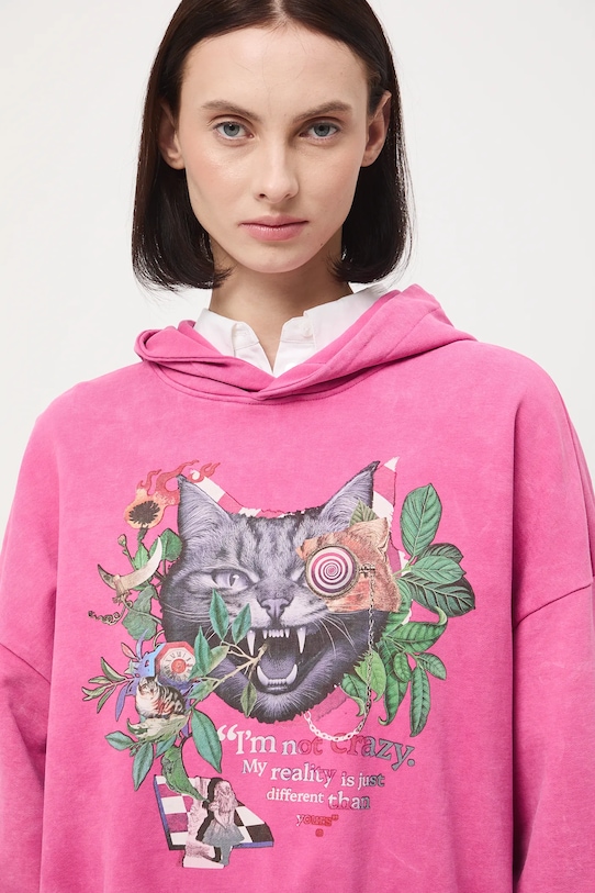 Bluza damska z kapturem z nadrukiem różowy RW25-BLD904