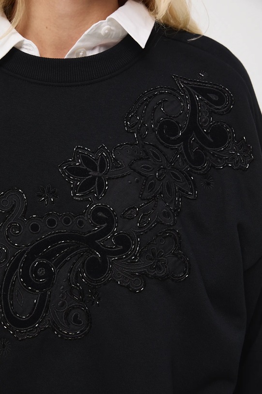 Bluza damska z ozdobną aplikacją RW25-BLDA00 czarny