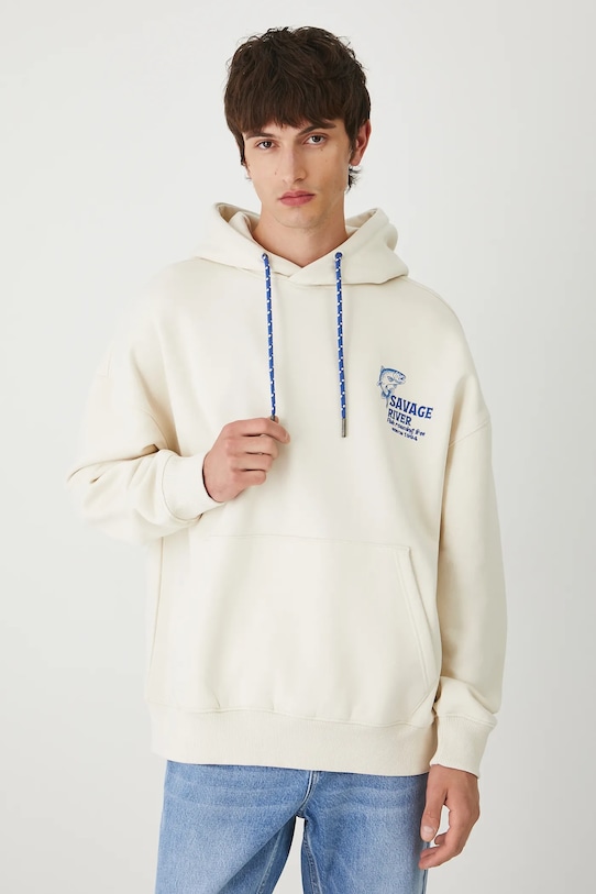 Bluza męska z nadrukiem i aplikacją pozostałe beżowy RW25-BLM201