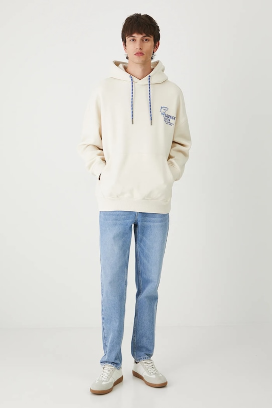 Bluza męska z nadrukiem i aplikacją RW25-BLM201 beżowy RW25