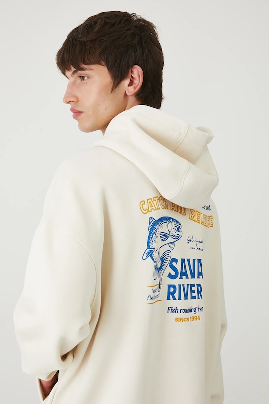 Bluza męska z nadrukiem i aplikacją beżowy RW25-BLM201