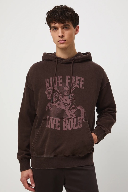 Bluza bawełniana męska z nadrukiem brązowy RW25-BLM303