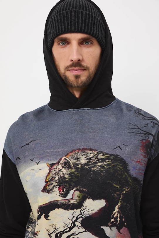 Bluza bawełniana męska wzorzysta czarny RW25-BLM706