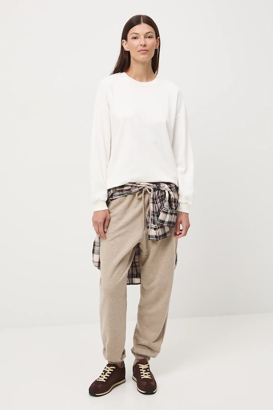 Longsleeve bawełniany damski interlock RW25-BUD040 beżowy RW25