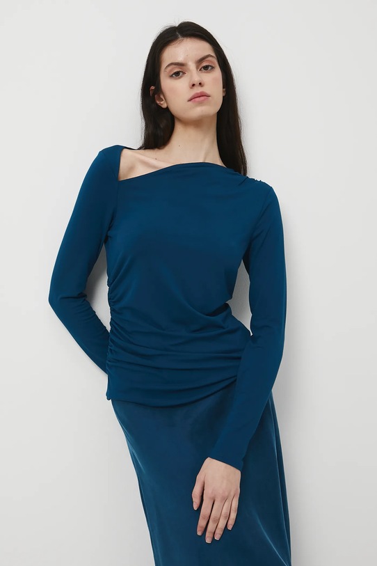 Longsleeve damski gładki z elastanem turkusowy RW25-BUD301