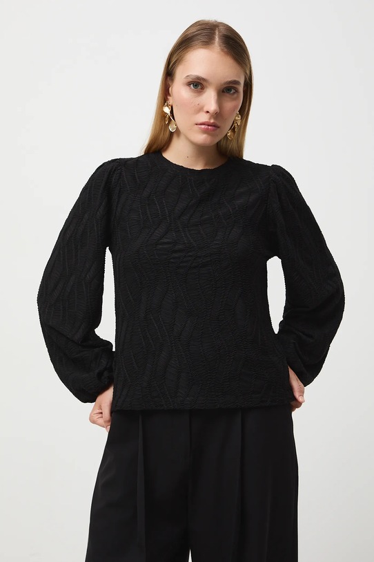 Longsleeve damski żakardowy czarny RW25-BUD506