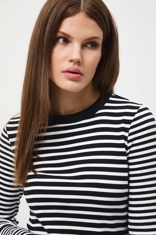 Longsleeve bawełniany damski z elastanem w pasy czarny RW25-BUD602