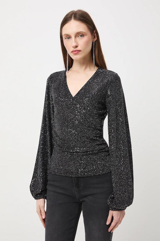 Tričko s dlouhým rukávem s flitry slim stříbrná RW25-BUDB02