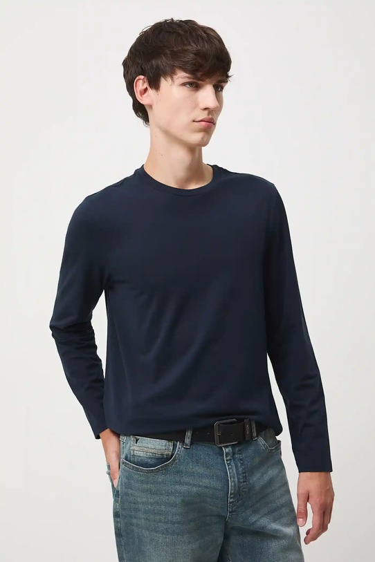 Longsleeve bawełniany męski z elastanem gładki gładkie granatowy RW25-BUM041
