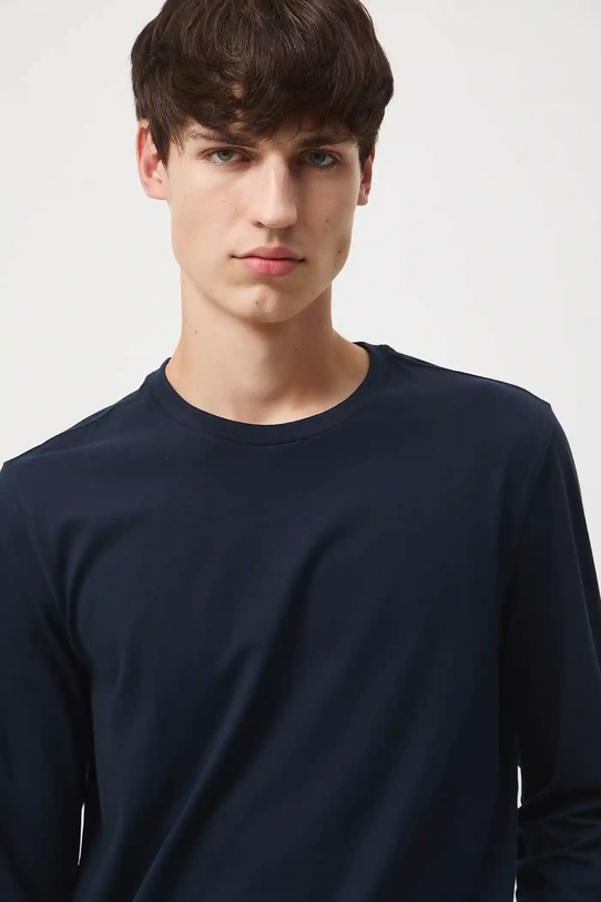 Longsleeve bawełniany męski z elastanem gładki granatowy RW25-BUM041