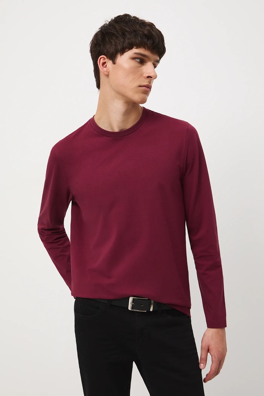 Longsleeve bawełniany męski z elastanem gładki gładkie bordowy RW25-BUM041