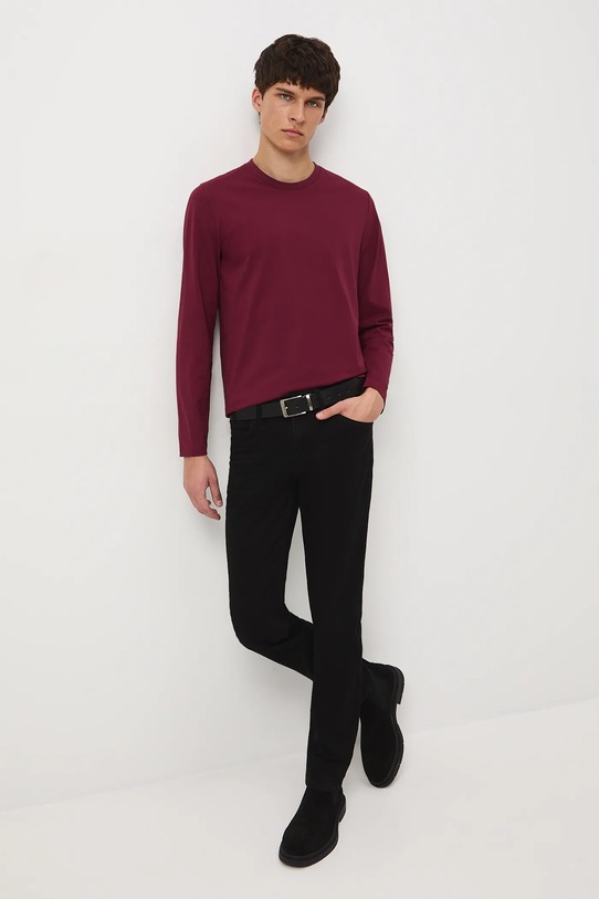 Longsleeve bawełniany męski z elastanem gładki RW25-BUM041 bordowy RW25