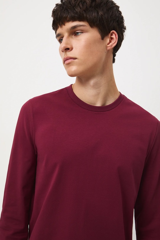 Longsleeve bawełniany męski z elastanem gładki bordowy RW25-BUM041