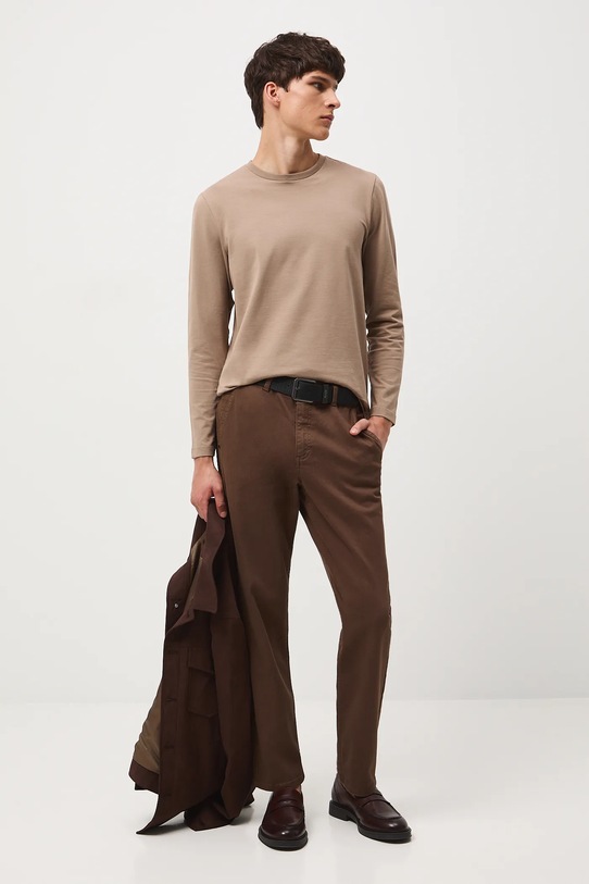 Longsleeve bawełniany męski z elastanem gładki gładkie brązowy RW25-BUM041