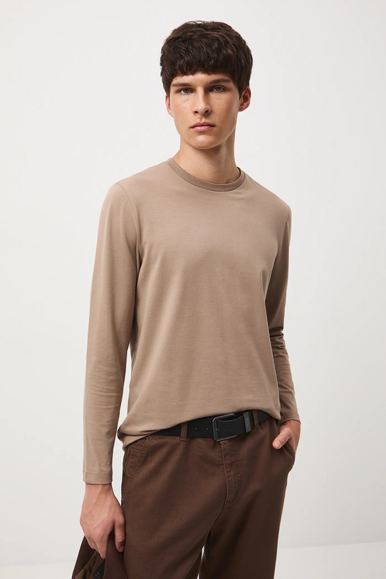 Longsleeve bawełniany męski z elastanem gładki RW25-BUM041 brązowy RW25
