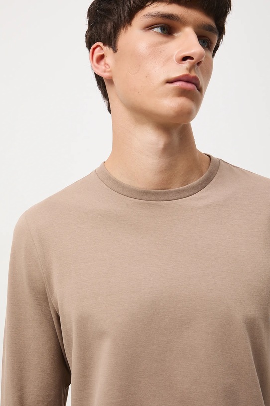 Longsleeve bawełniany męski z elastanem gładki brązowy RW25-BUM041
