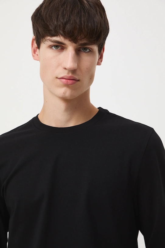 Longsleeve bawełniany męski z elastanem gładki czarny RW25-BUM041