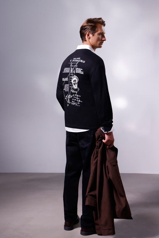 Longsleeve bawełniany męski z kolekcji Science – Words of Wisdom okrągły czarny RW25-BUM350