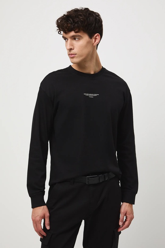 Longsleeve bawełniany męski z kolekcji Science – Words of Wisdom RW25-BUM350 czarny RW25
