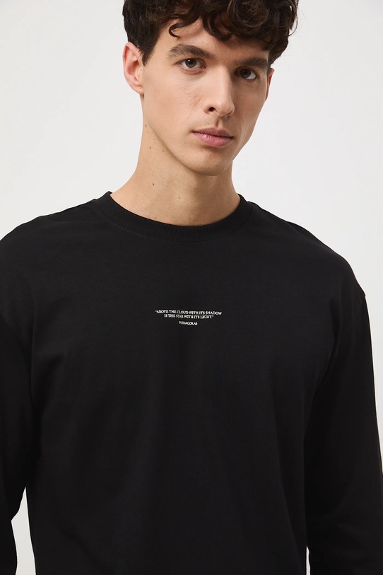 Longsleeve bawełniany męski z kolekcji Science – Words of Wisdom RW25-BUM350 czarny