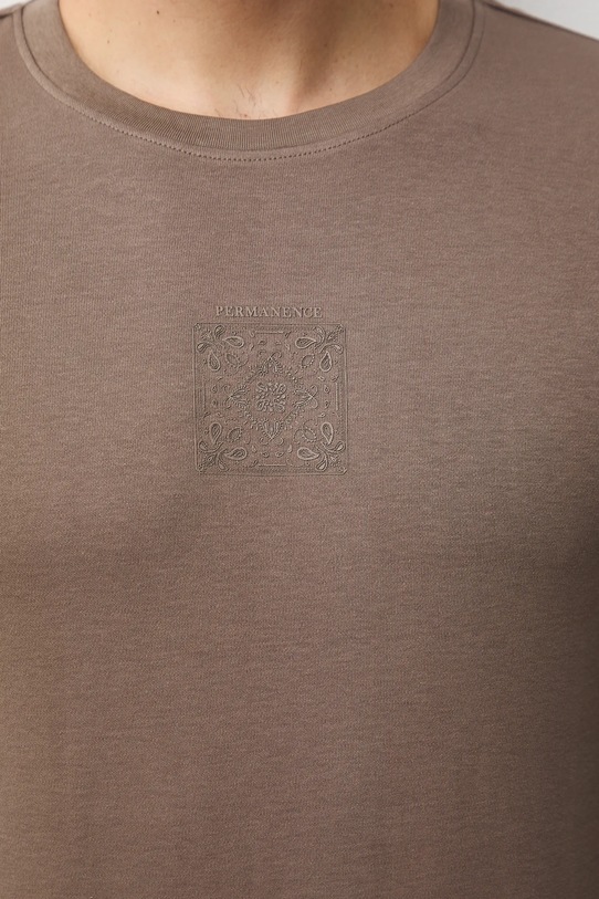 Longsleeve męski interlock z nadrukiem RW25-BUMB01 brązowy