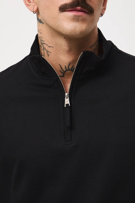 Longsleeve bawełniany męski z półgolfem RW25-BUMB02 czarny