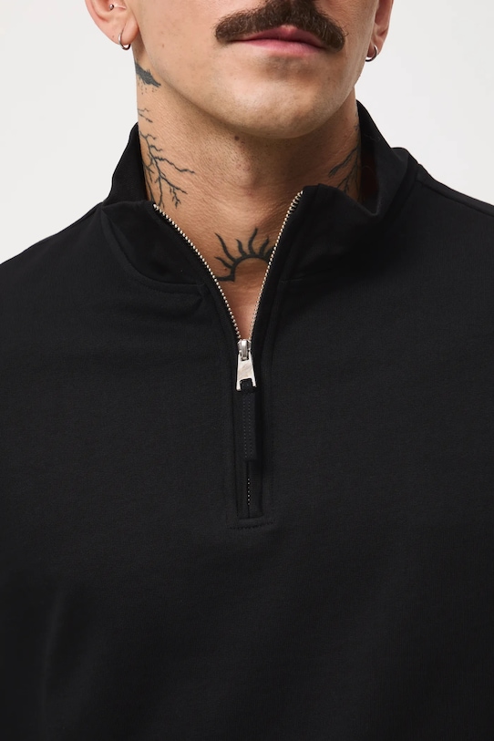 Longsleeve bawełniany męski z półgolfem RW25-BUMB02 czarny