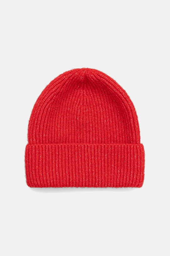 Czapka beanie prążkowana z domieszką wełny średniej grubości czerwony RW25-CDD057