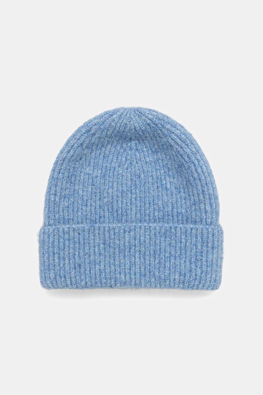 Czapka beanie prążkowana z domieszką wełny średniej grubości niebieski RW25-CDD057